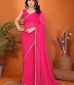 Women solid/plain embellished bollywood georgette saree with blouse