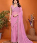 Women solid/plain embellished bollywood georgette saree with blouse