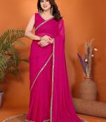 Women solid/plain embellished bollywood georgette saree with blouse