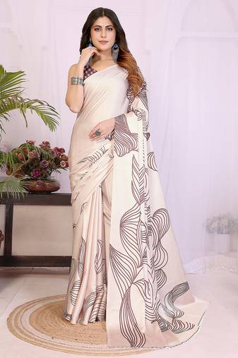 Women printed daily wear satin saree with blouse