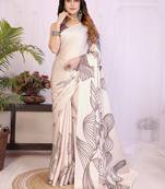 Women printed daily wear satin saree with blouse