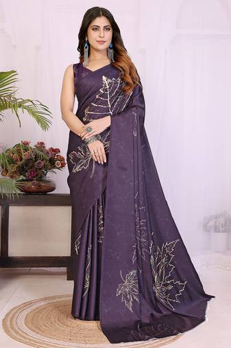 Women printed daily wear satin saree with blouse