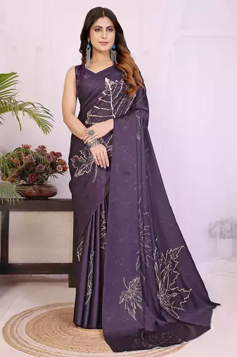 Women printed daily wear satin saree with blouse