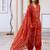 Floral embroidered pure cotton v neck kurta trouser & dupatta set
