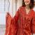 Floral embroidered pure cotton v neck kurta trouser & dupatta set