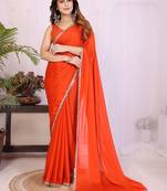 Women solid/plain embellished bollywood georgette saree with blouse