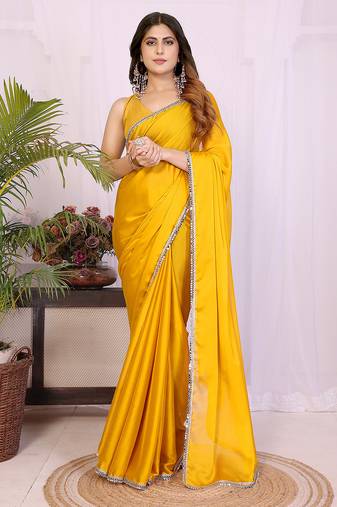Women solid/plain embellished bollywood georgette saree with blouse