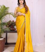 Women solid/plain embellished bollywood georgette saree with blouse