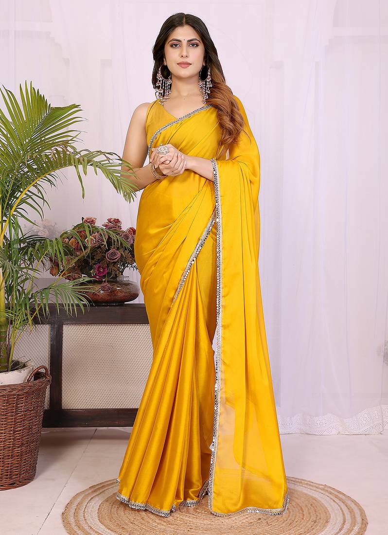 Women solid/plain embellished bollywood georgette saree with blouse
