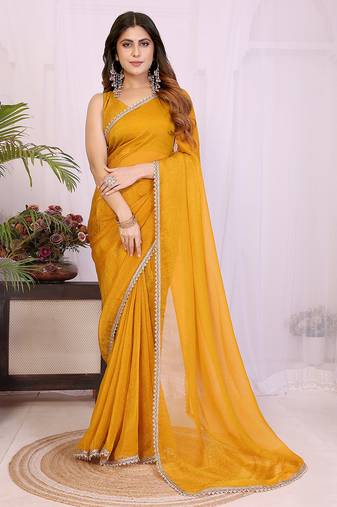 Women solid/plain embellished bollywood tissue saree with blouse