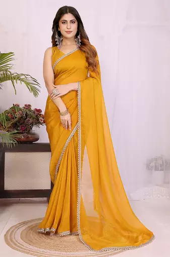 Women solid/plain embellished bollywood tissue saree with blouse