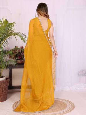 yellow silk tissue saree with hand woven blouse 2