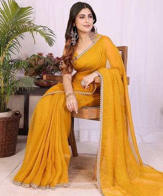 yellow silk tissue saree with hand woven blouse 4