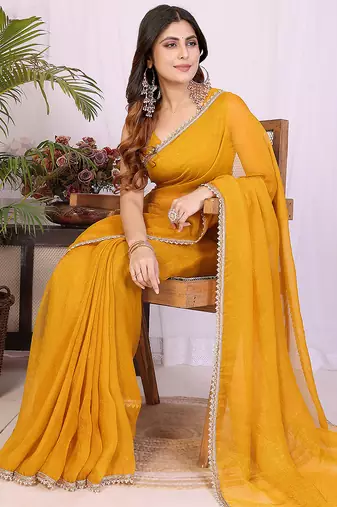 yellow silk tissue saree with hand woven blouse