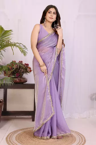 lavender silk tissue saree with hand woven blouse