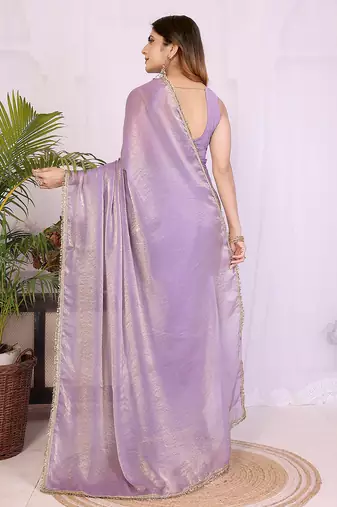 lavender silk tissue saree with hand woven blouse