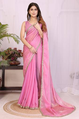 Women embellished bollywood tissue pure silk saree witn blouse