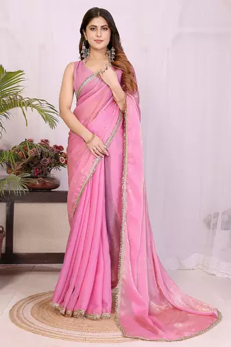 Women embellished bollywood tissue pure silk saree witn blouse