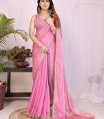 Women embellished bollywood tissue pure silk saree witn blouse
