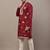 Men's maroon floral printed kurta with embroidered neck panel kurta set