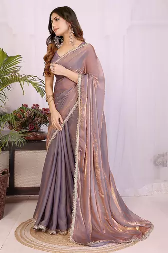 dark aqua blue tissue silk saree with woven border