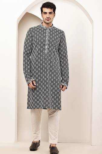 Men’s black & white embroidered kurta pyjama set