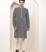 Men’s black & white embroidered kurta pyjama set