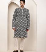 Men’s black & white embroidered kurta pyjama set