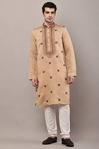 Men’s brown embroidered kurta pyjama set