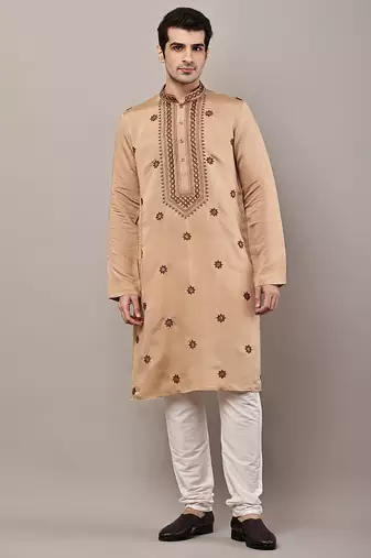 Men’s brown embroidered kurta pyjama set