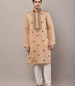 Men’s brown embroidered kurta pyjama set