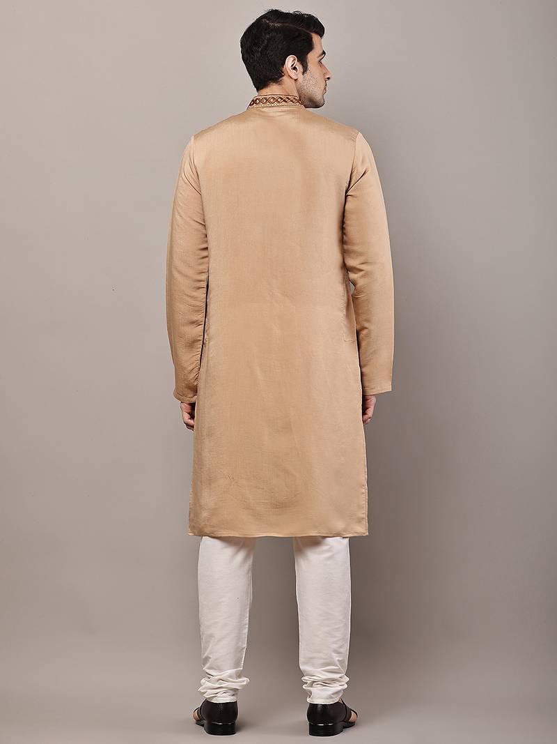 Men’s brown embroidered kurta pyjama set