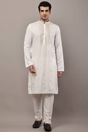 Men’s cream embroidered kurta pyjama set