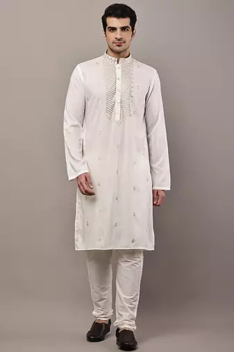 Men’s cream embroidered kurta pyjama set