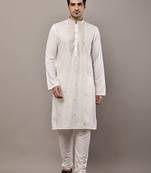 Men’s cream embroidered kurta pyjama set