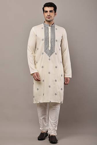 Men’s cream embroidered kurta pyjama set