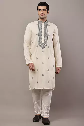 Men’s cream embroidered kurta pyjama set