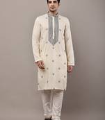 Men’s cream embroidered kurta pyjama set