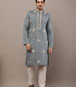 Men’s grey embroidered kurta pyjama set