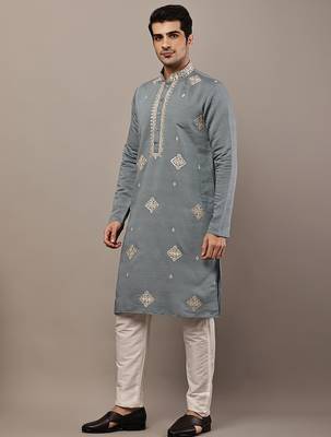 grey viscose kurta set with embroidered work 3