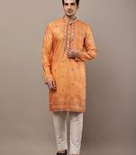 Men’s rust orange embroidered kurta pyjama set