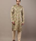 Men’s olive green printed kurta pyjama set
