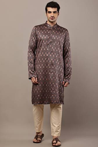 Men’s brown printed kurta pyjama set