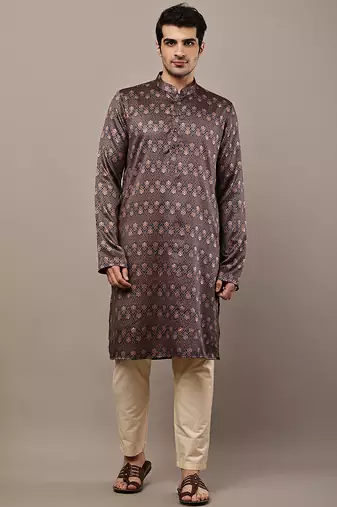 Men’s brown printed kurta pyjama set