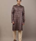 Men’s brown printed kurta pyjama set
