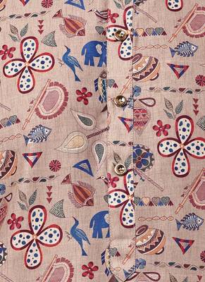 beige viscose kurta pyjama set with printed work 5