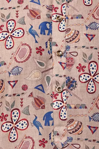 beige viscose kurta pyjama set with printed work