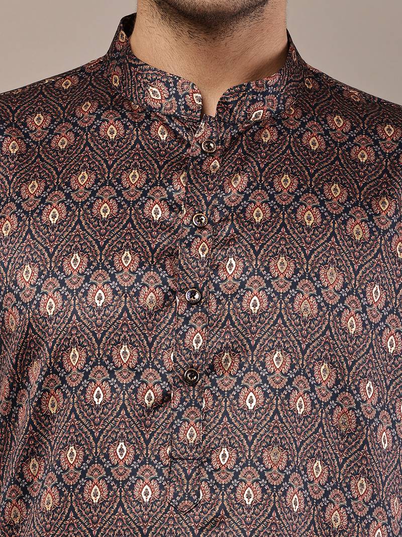 Men’s brown printed kurta pyjama set