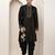 Men’s black embroidered kurta with contrast threadwork & decorative motif kurta pyjama set