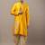 Men’s yellow embroidered kurta with contrast threadwork & decorative motif kurta pyjama set
